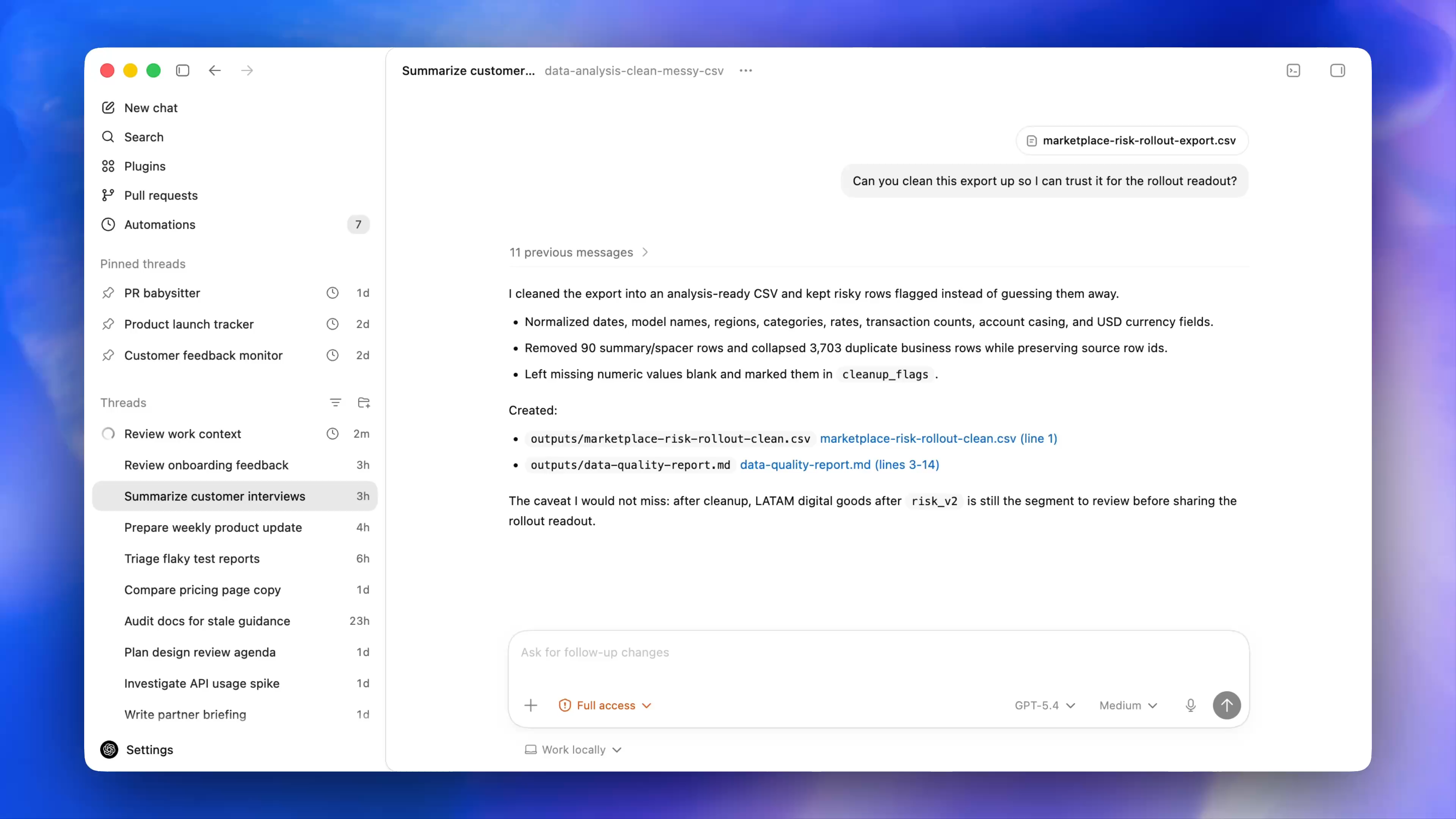 Current OpenAI desktop app: one current form of the Codex workspace