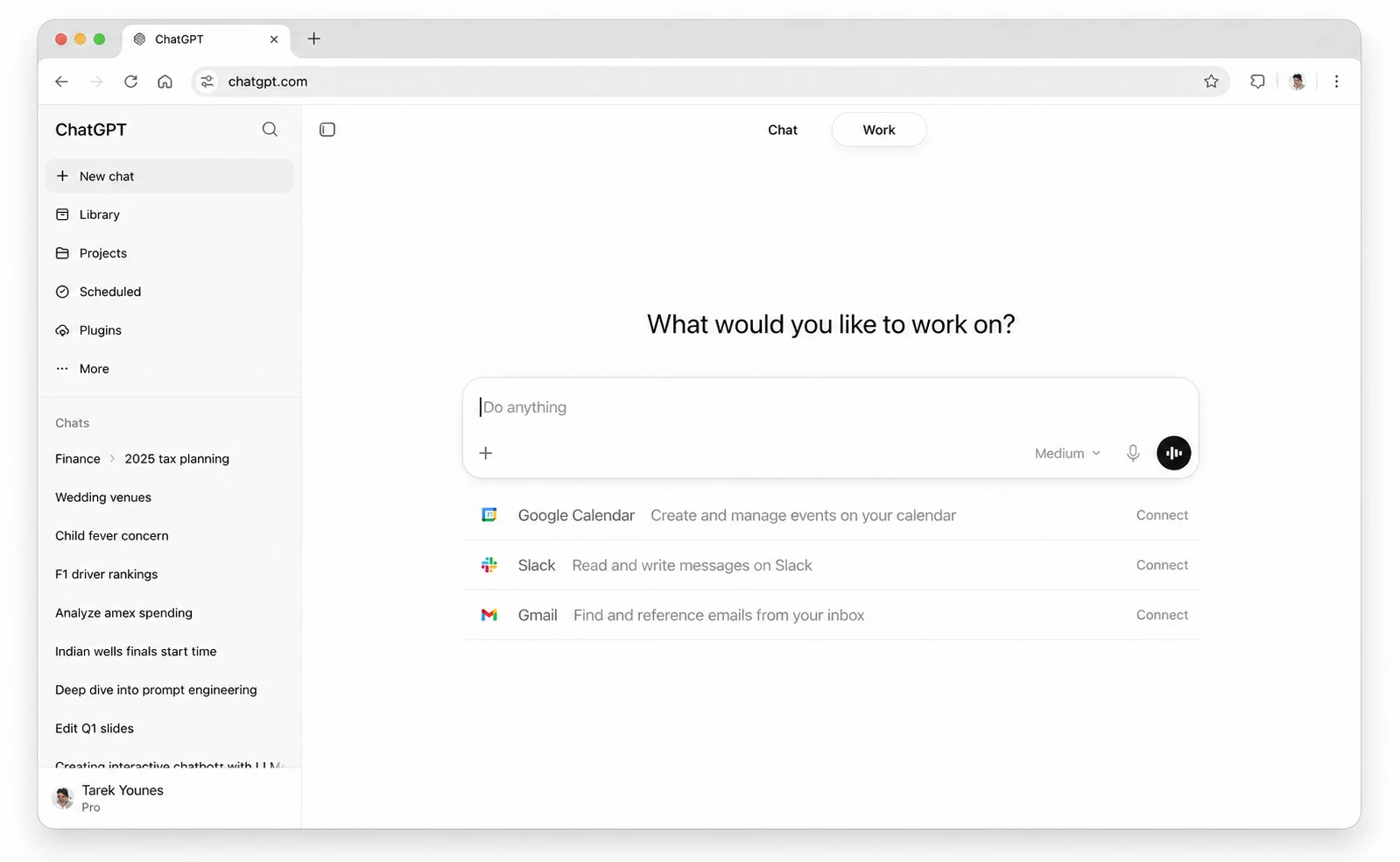 OpenAI 当前 ChatGPT:Chat / Work 切换