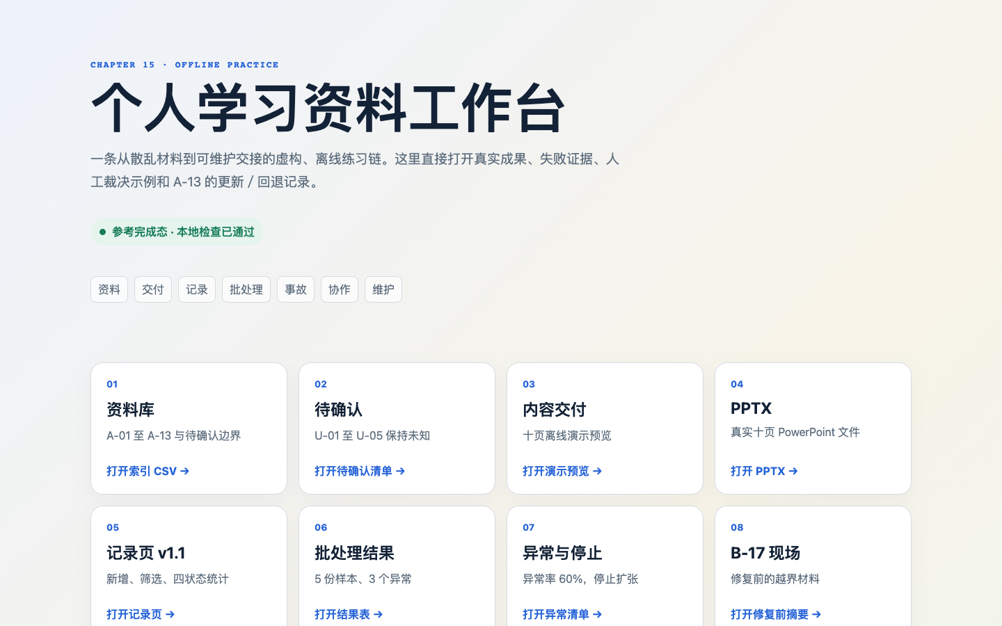 第15章最终离线工作台,展示资料、交付、记录、批处理、事故、协作和维护入口